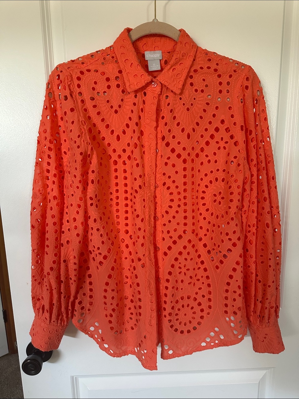 Chico's Bright Orange Eyelet Button-Front Blouse